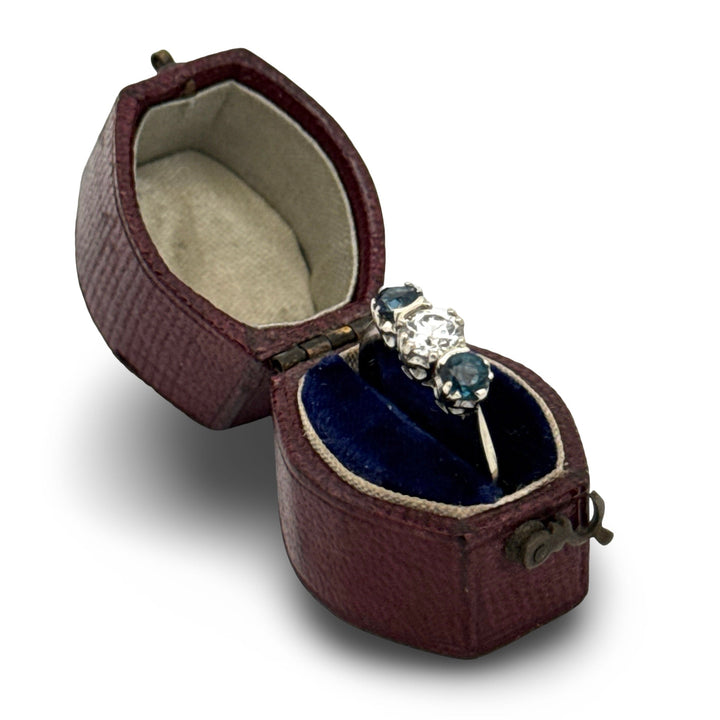 Art Deco Diamond and Sapphire 18K White Gold Ring