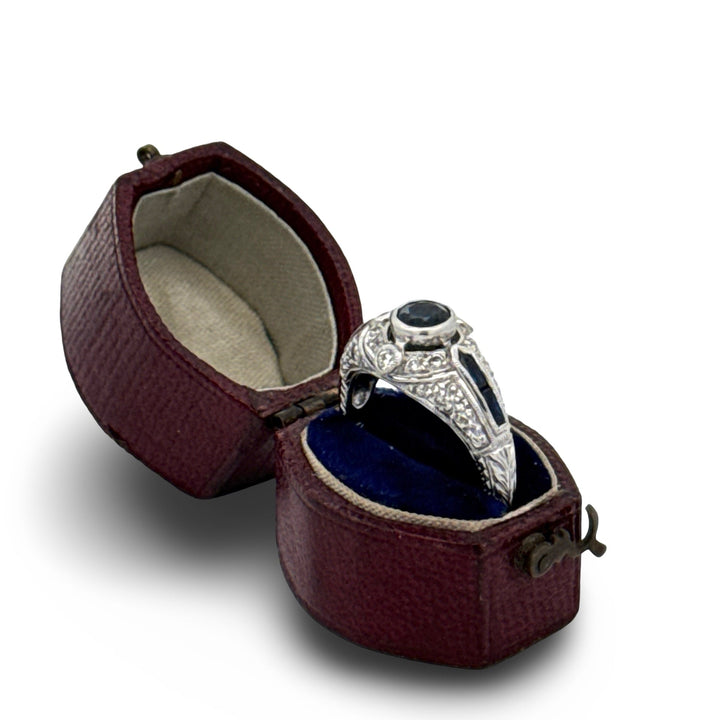 Art Deco Style Diamond and Sapphire Platinum Ring