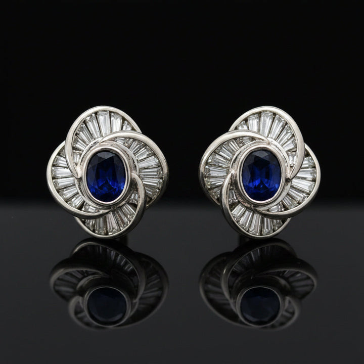 Modern 1970's No Heat Fine Sapphire and Diamond Platinum Earrings