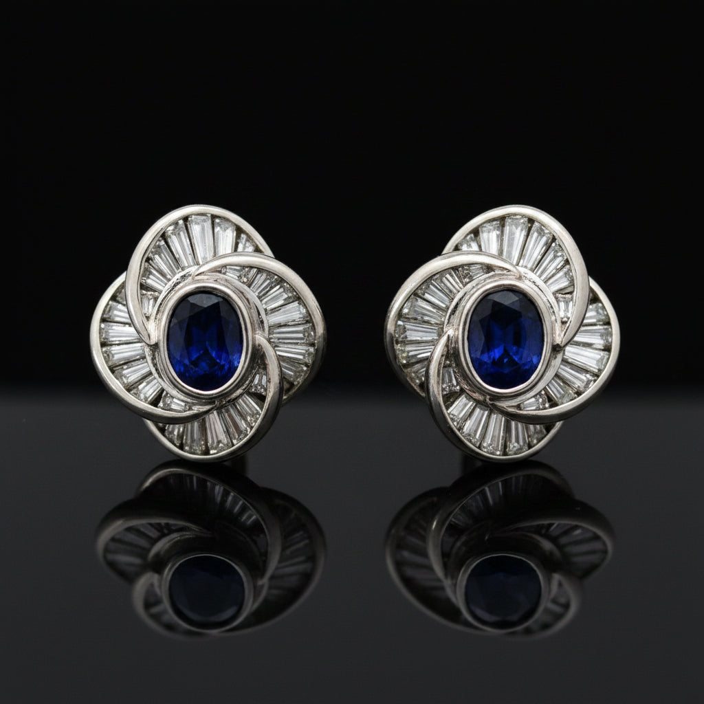 Modern 1970's No Heat Fine Sapphire and Diamond Platinum Earrings