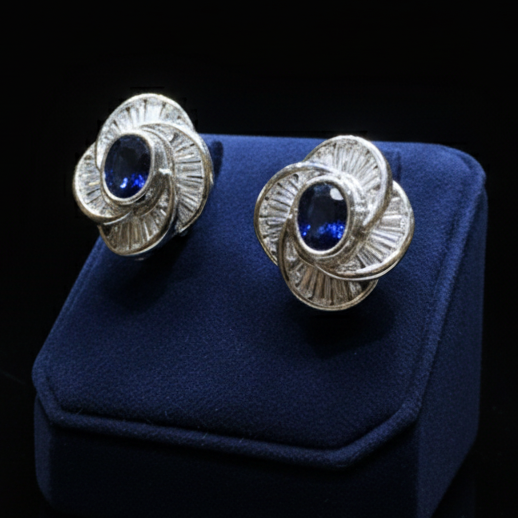Modern 1970's No Heat Fine Sapphire and Diamond Platinum Earrings