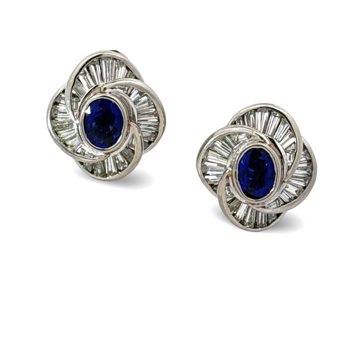 Modern 1970's No Heat Fine Sapphire and Diamond Platinum Earrings