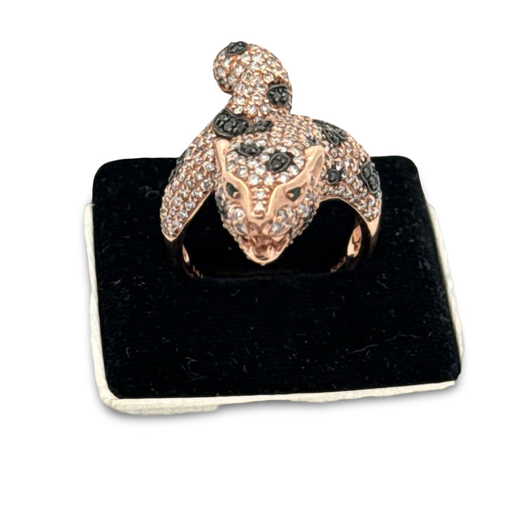 Effy White and Black Diamond, Emerald and 14K Rose Gold Panther Ring