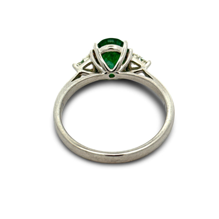 Effy Emerald and Diamond Platinum 3-Stone Ring