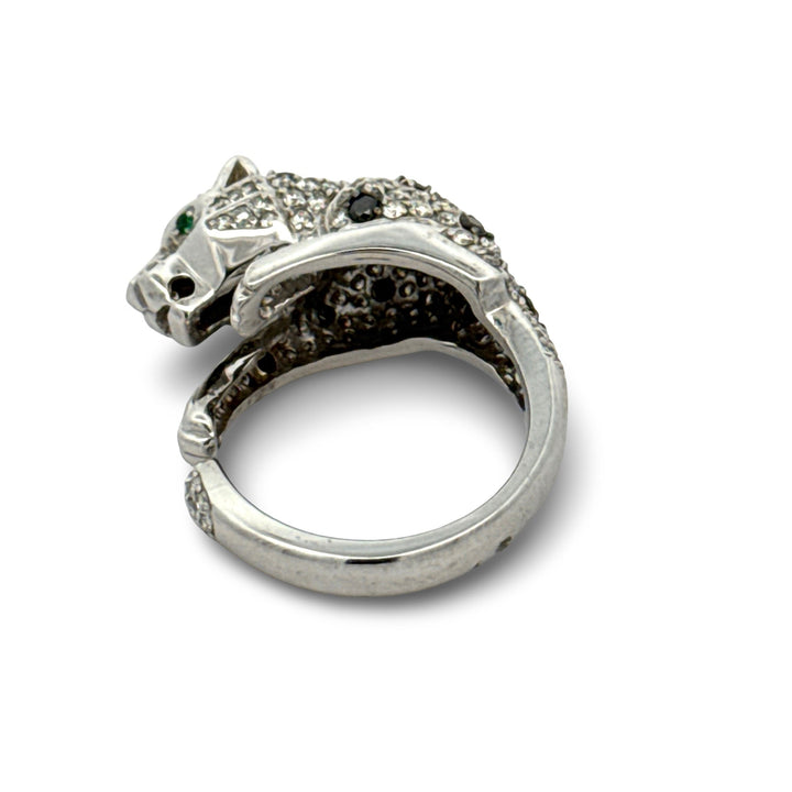 Effy White and Black Diamond, Emerald and 14K White Gold Panther Ring