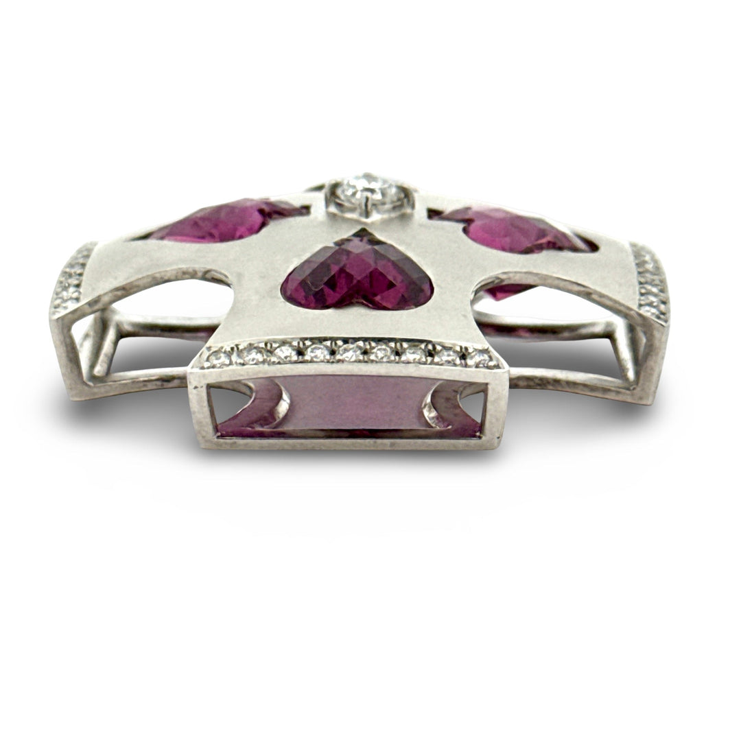 Custom Made Garnet and Diamond 18K White Gold Playing Card Suit Pendant
