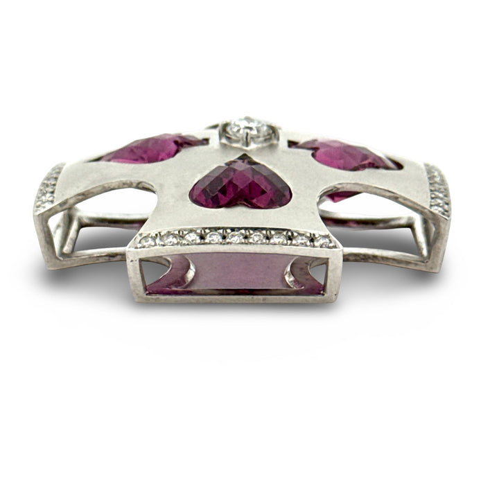 Custom Made Garnet and Diamond 18K White Gold Playing Card Suit Pendant
