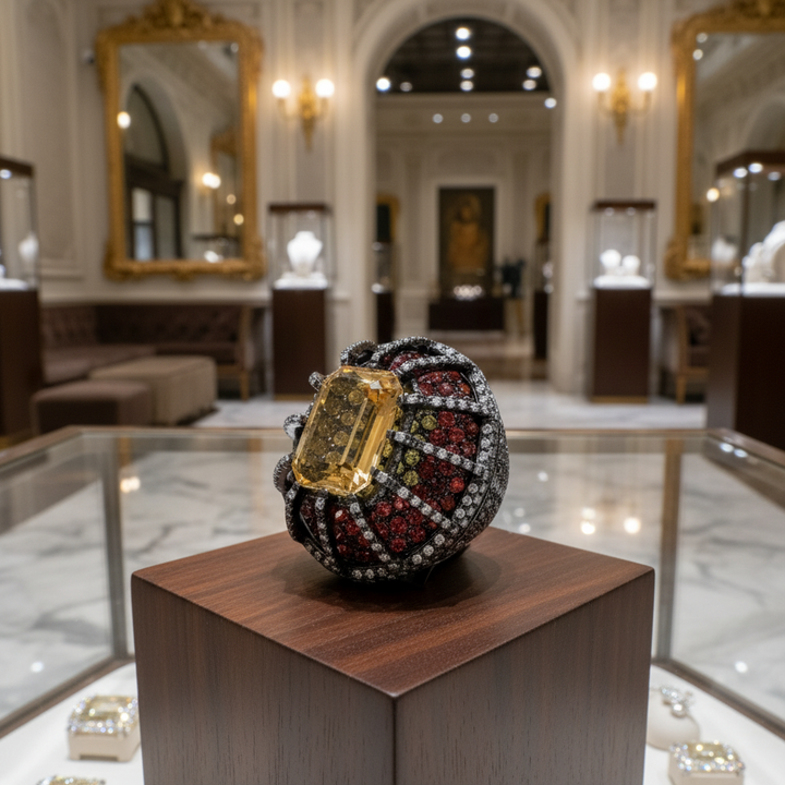 Citrine, Orange Sapphire, Diamond Designer Ring