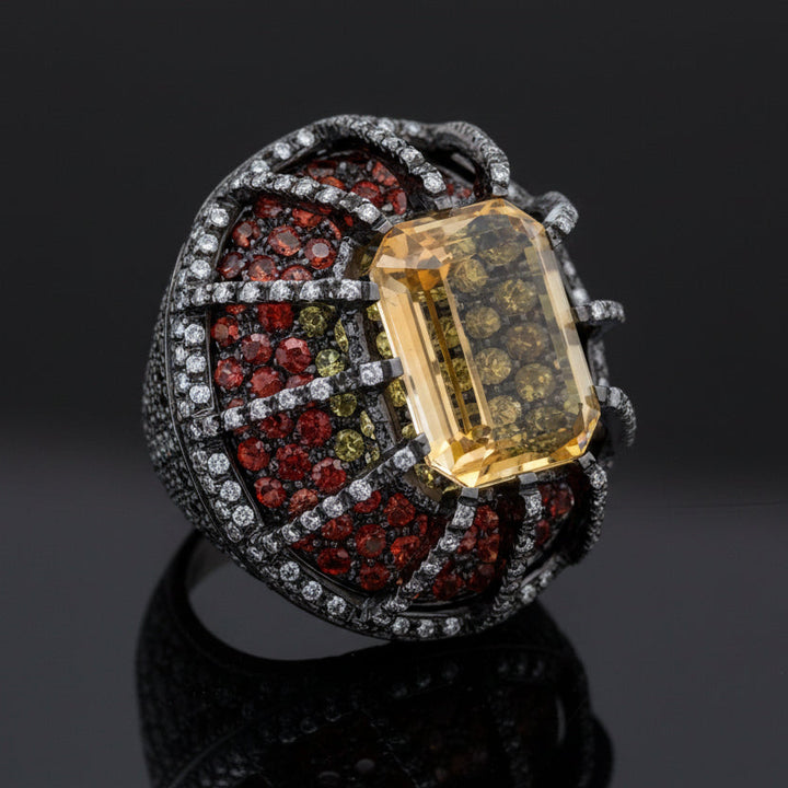 Citrine, Orange Sapphire, Diamond Designer Ring