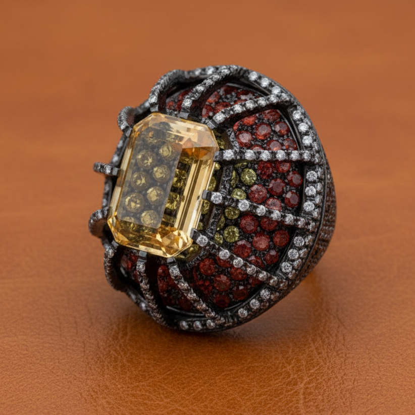 Citrine, Orange Sapphire, Diamond Designer Ring