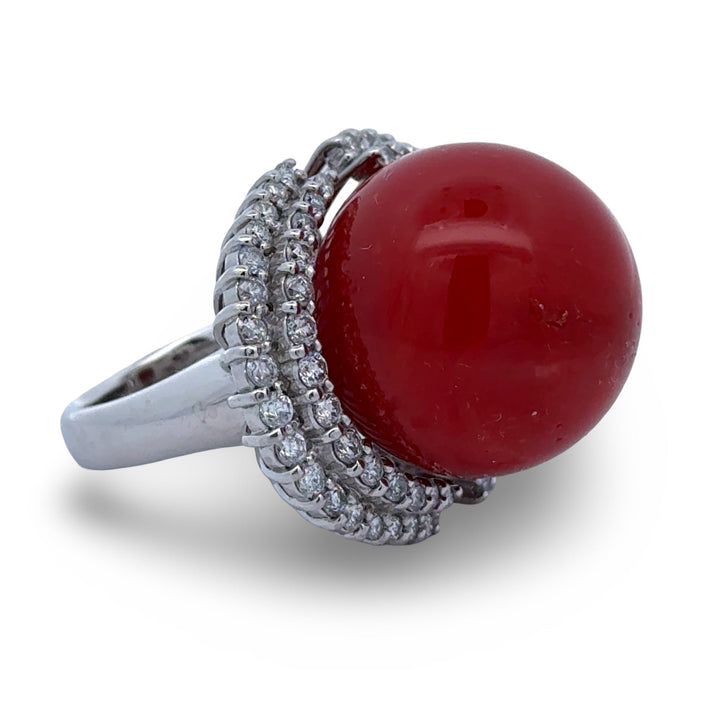 Coral, Diamond and Platinum Statement Ring