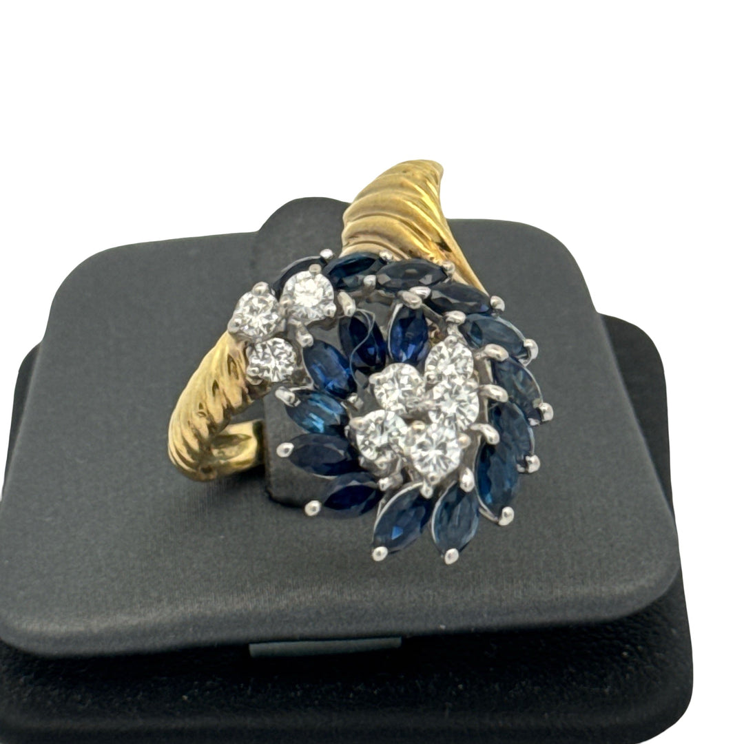Vintage Diamond and Sapphire Freeform 14k Yellow and White Gold Ring