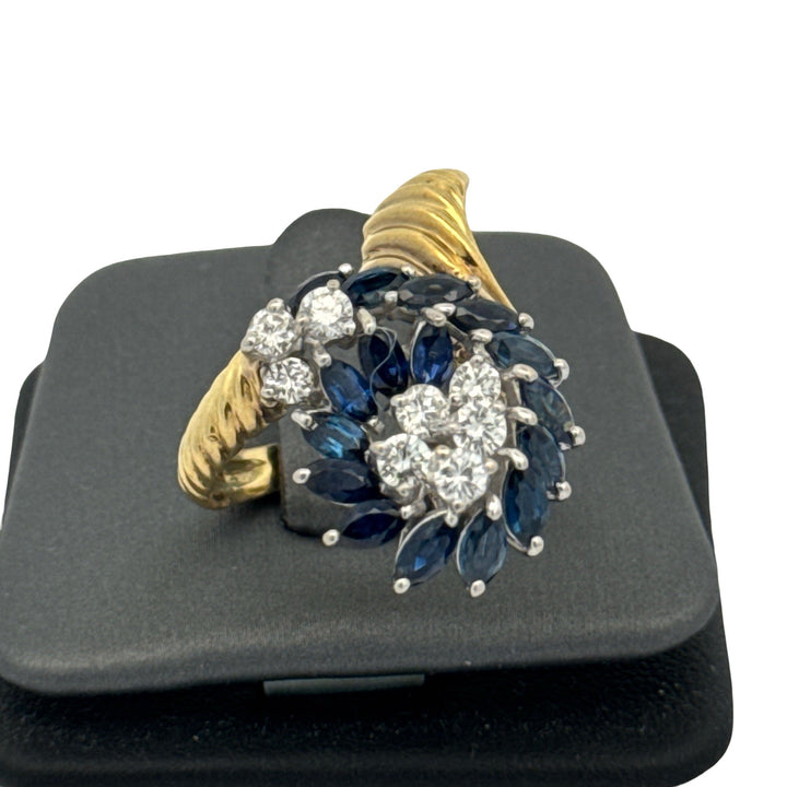 Vintage Diamond and Sapphire Freeform 14k Yellow and White Gold Ring