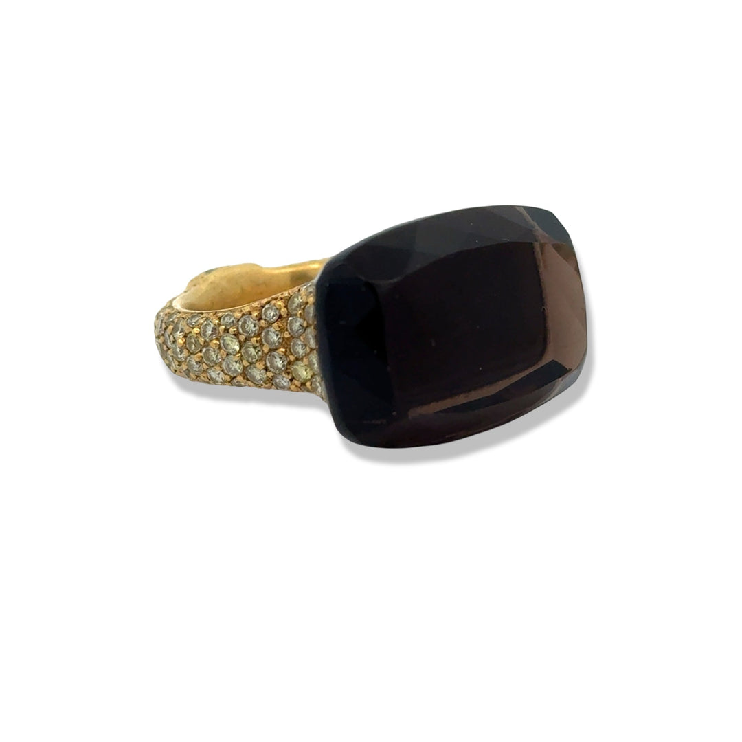 Designer Diamond and Quartz 18 Kt Yellow Gold Ring