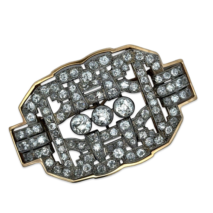 Antique 9.70cttw Diamond Platinum & 14K Yellow Gold Brooch / Pendant