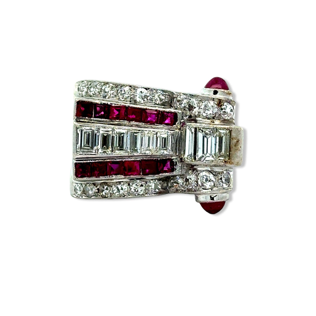 Art Deco Diamond and Ruby Platinum Ring