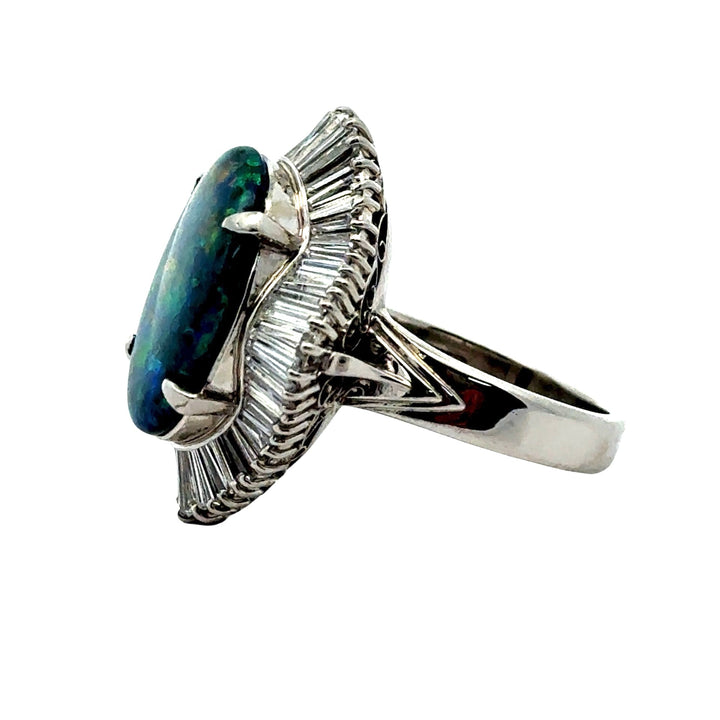 GIA Black Opal and Diamond Platinum Ring