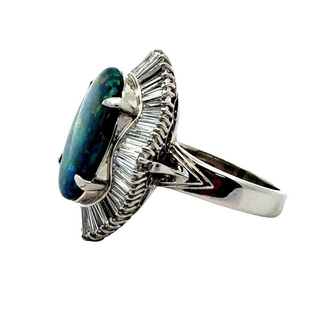 GIA Black Opal and Diamond Platinum Ring
