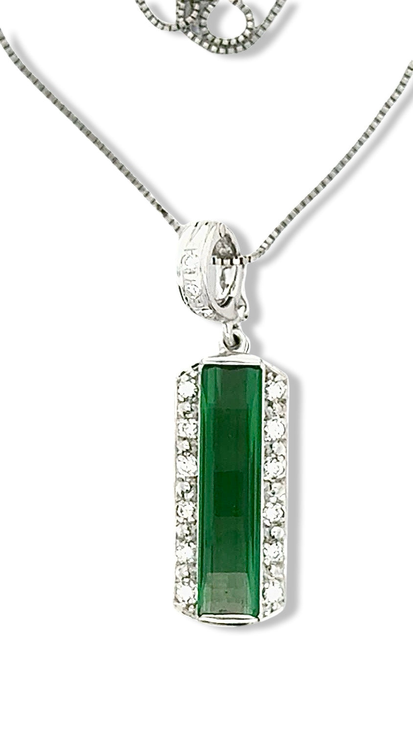 Diamond and Green Tourmaline Platinum Necklace