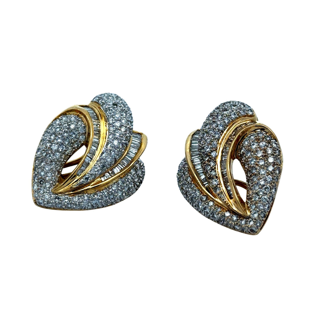 Circa 1990 Vintage Diamond and 18K Yellow Gold Earrings