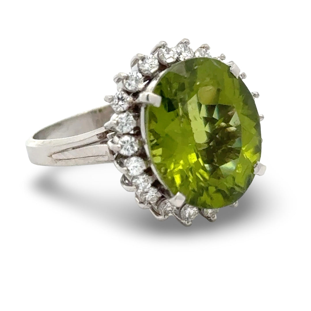 Peridot and Diamond Platinum Ring