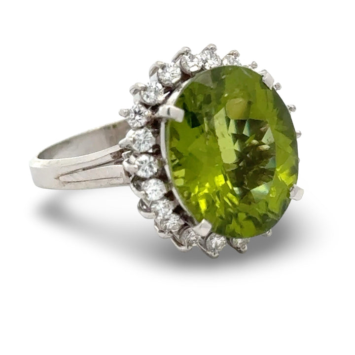 Peridot and Diamond Platinum Ring