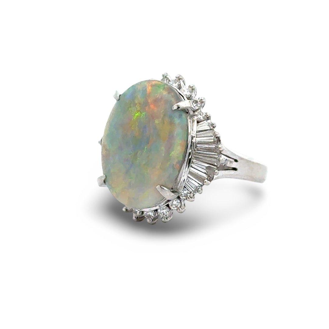 Fine Opal and Diamond Platinum Ring