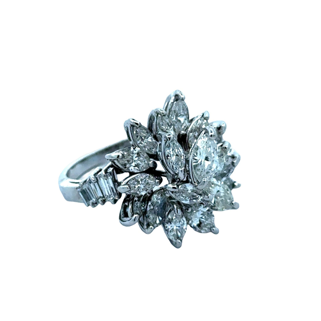 1970's Diamond and Platinum Cluster Ring