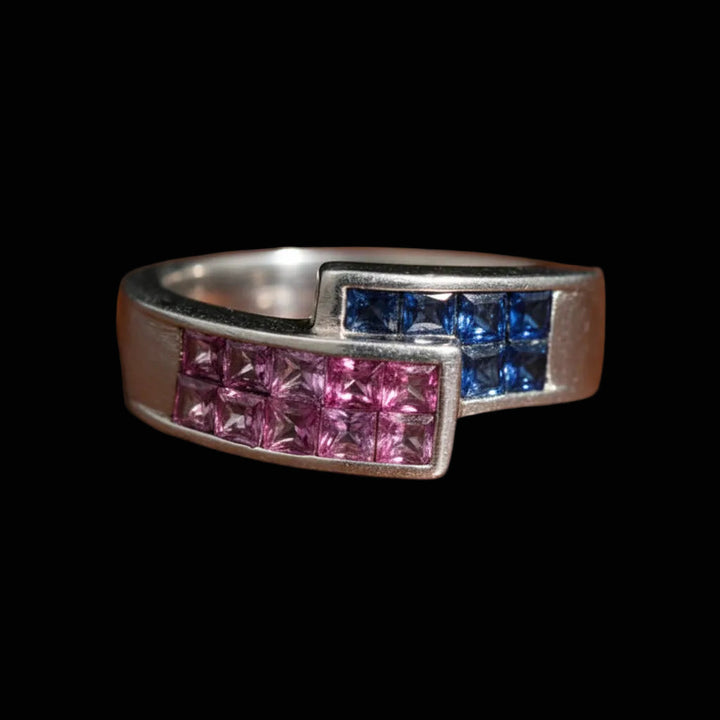 Pink and Blue Sapphire Platinum Bypass Ring