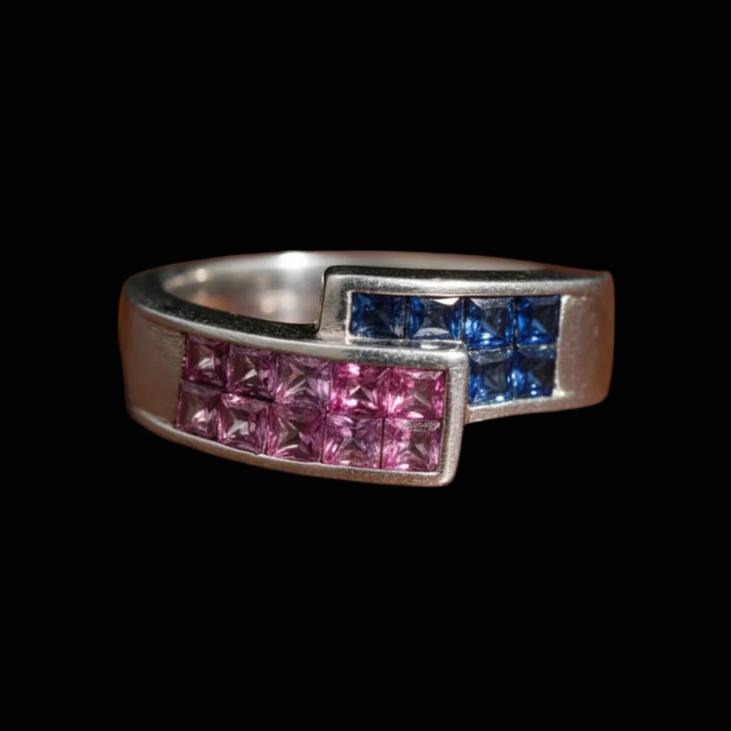 Pink and Blue Sapphire Platinum Bypass Ring