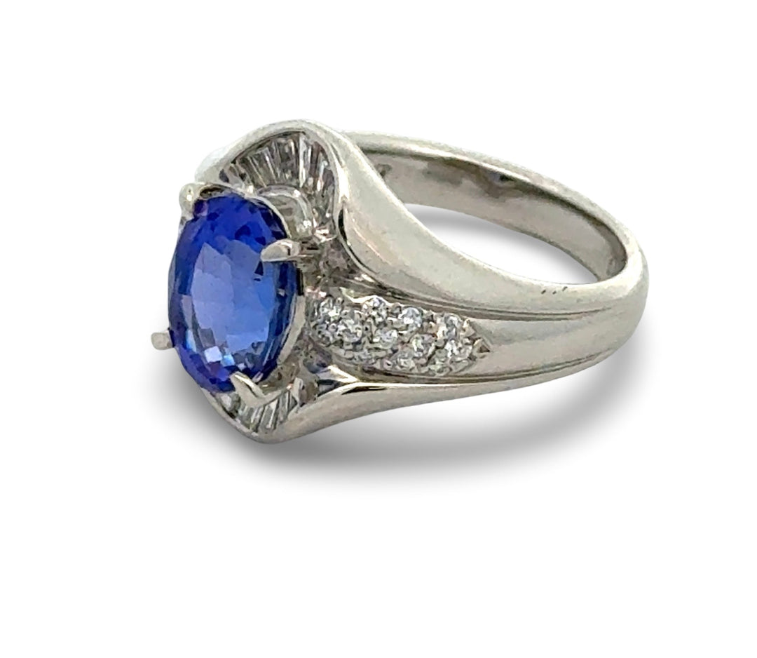 Tanzanite and Diamond Platinum Ring