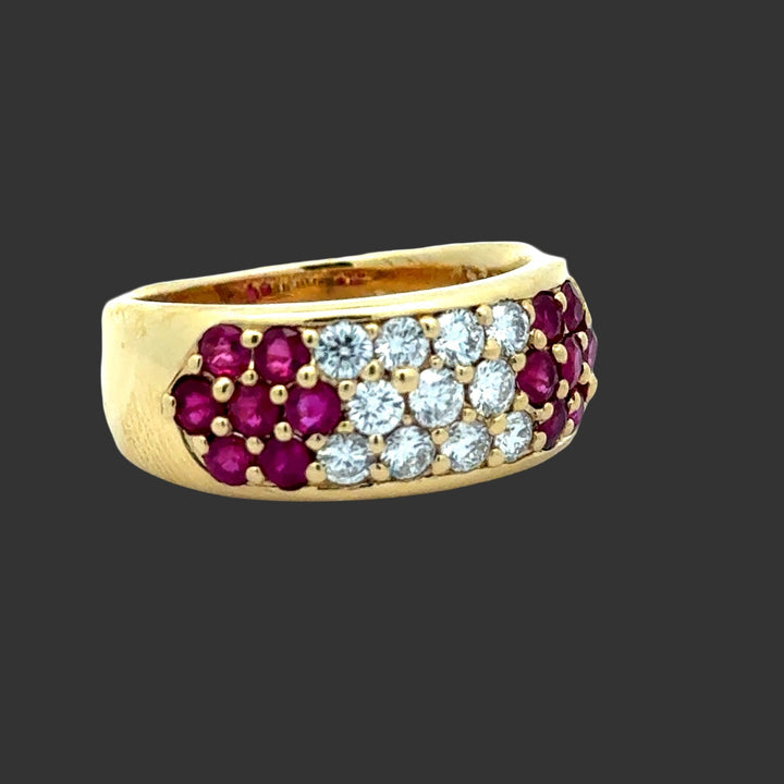 Diamond, Ruby and 18K Yellow Gold Ring