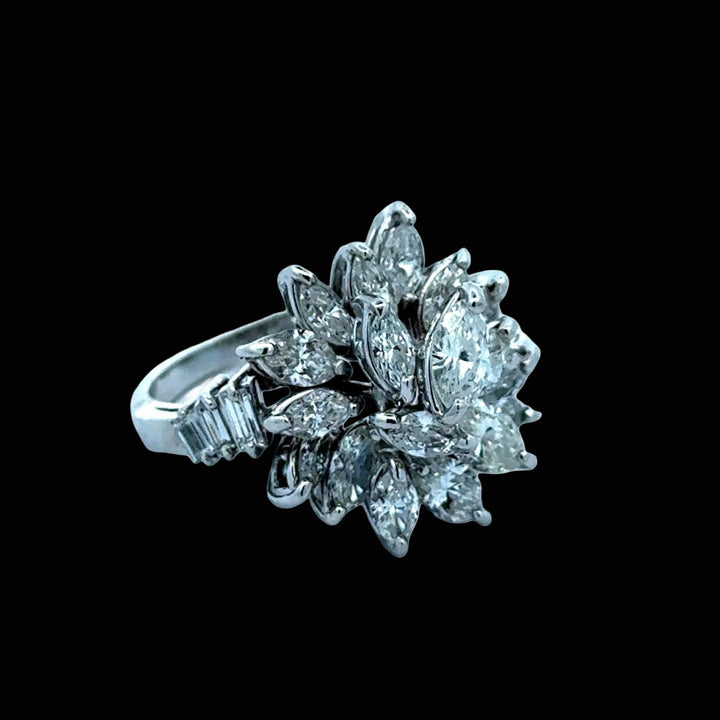 1970's Diamond and Platinum Cluster Ring
