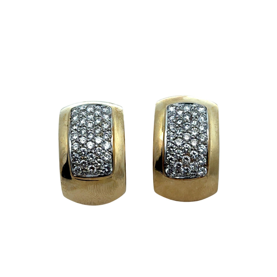 Chanel Style Diamond and 14K White and Yellow Gold Earrings