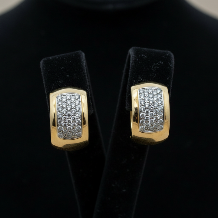 Diamond and 14K White and Yellow Gold Earrings
