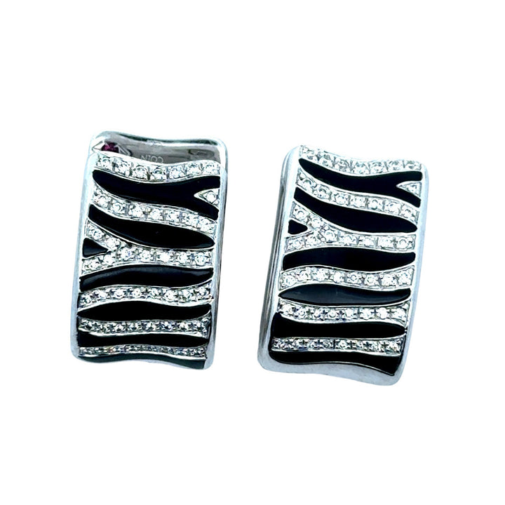 Roberto Coin "Animalier" Diamond and Enamel 18K White and Yellow Gold Earrings