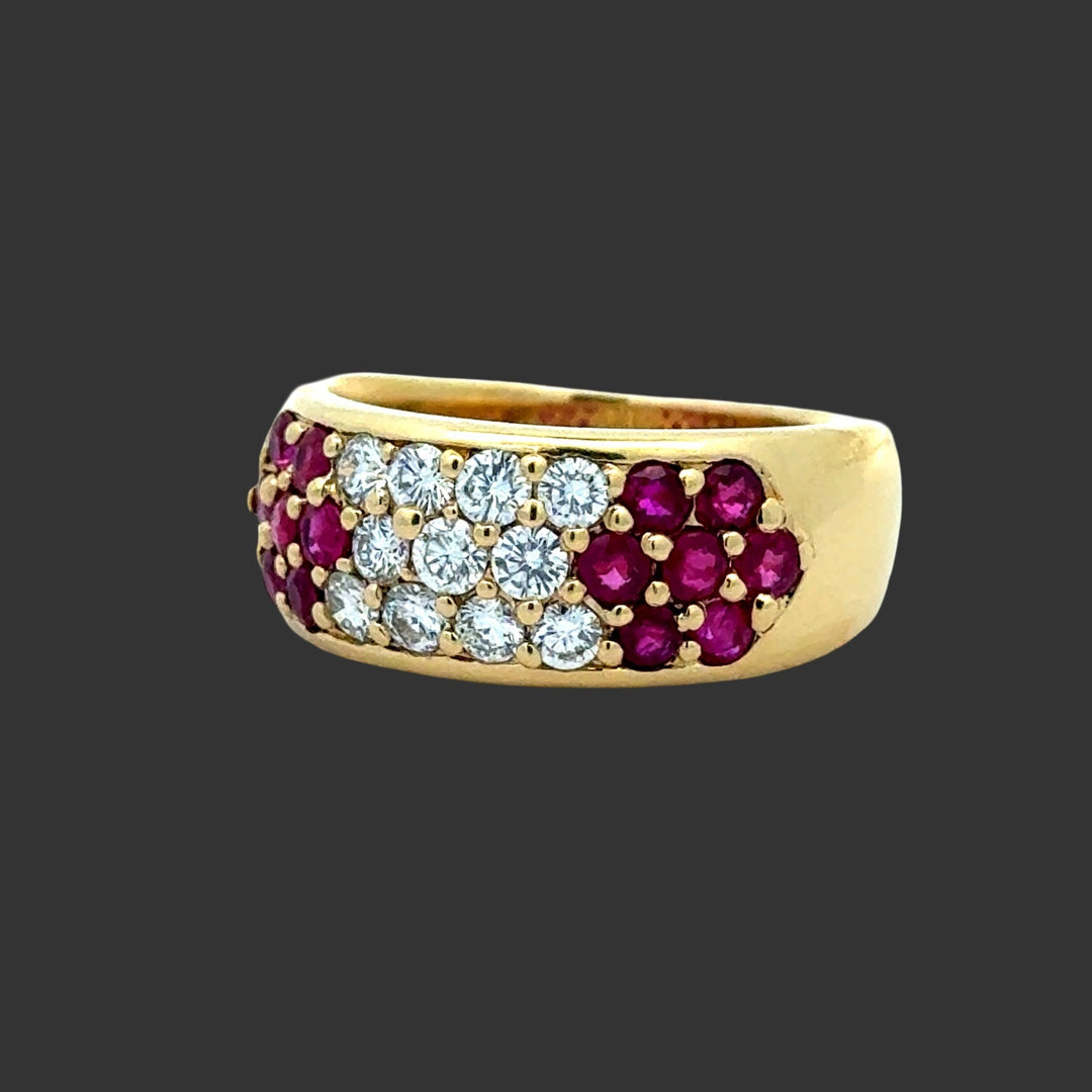 Diamond, Ruby and 18K Yellow Gold Ring