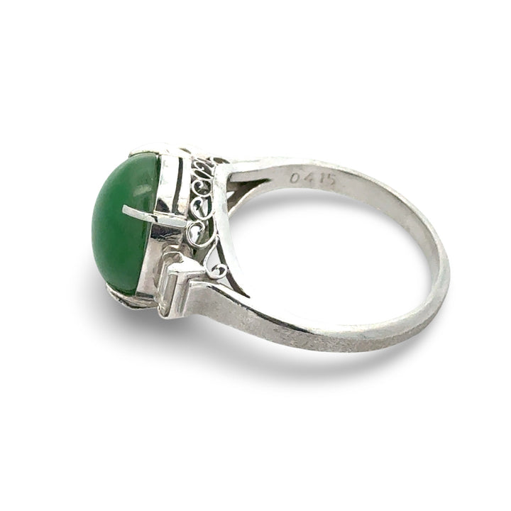 Fine Jade and Diamond Platinum Ring