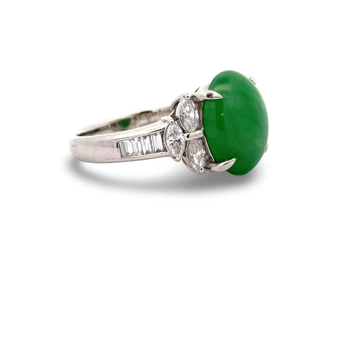 Fine Jade and Diamond Platinum Ring