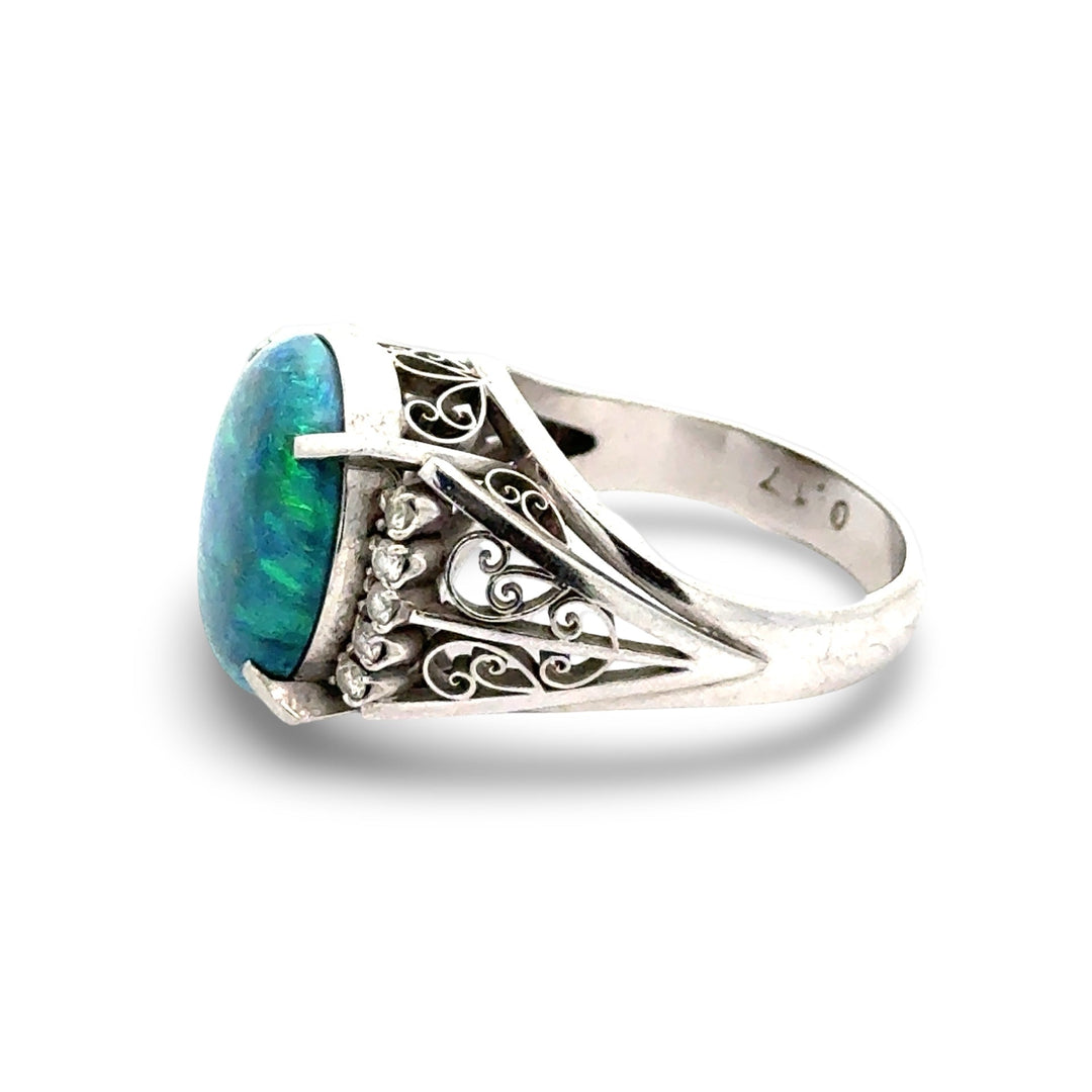 Black Opal and Diamond Platinum Ring