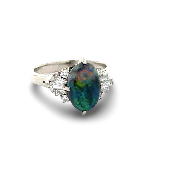 Black Opal and Diamond Platinum Ring