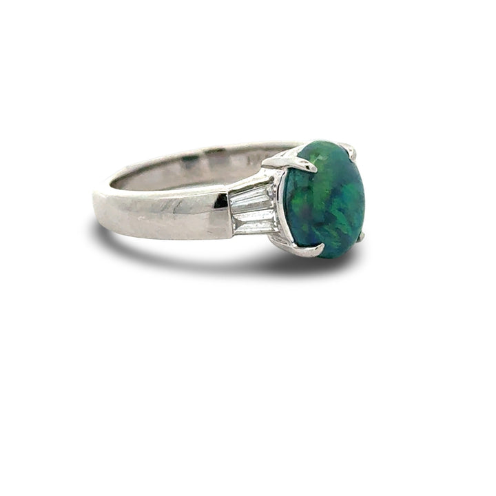 Fine Black Opal and Diamond Platinum Ring
