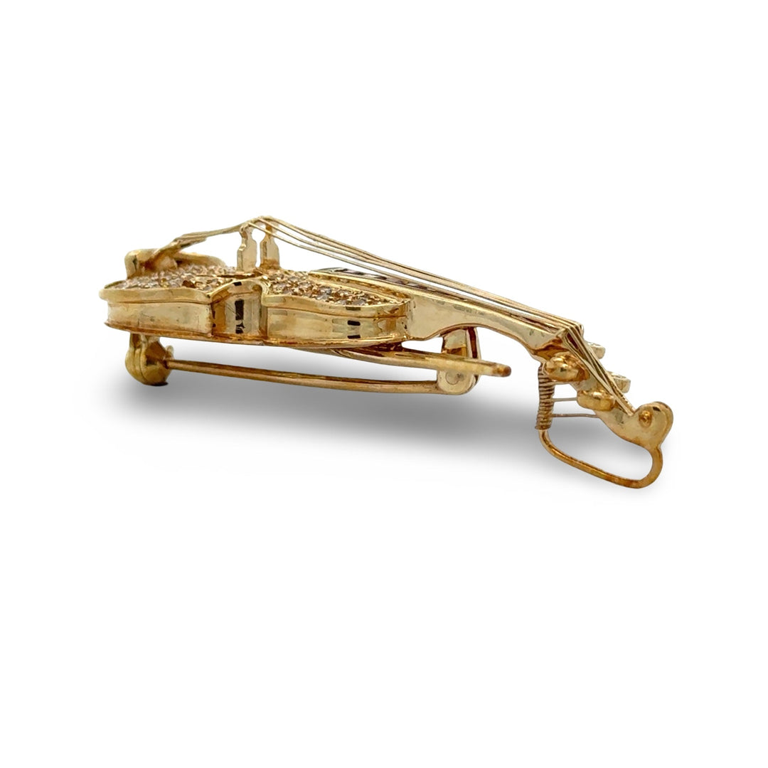 Violin Diamond and Ruby Pendant/Brooch 18kt Yellow Gold