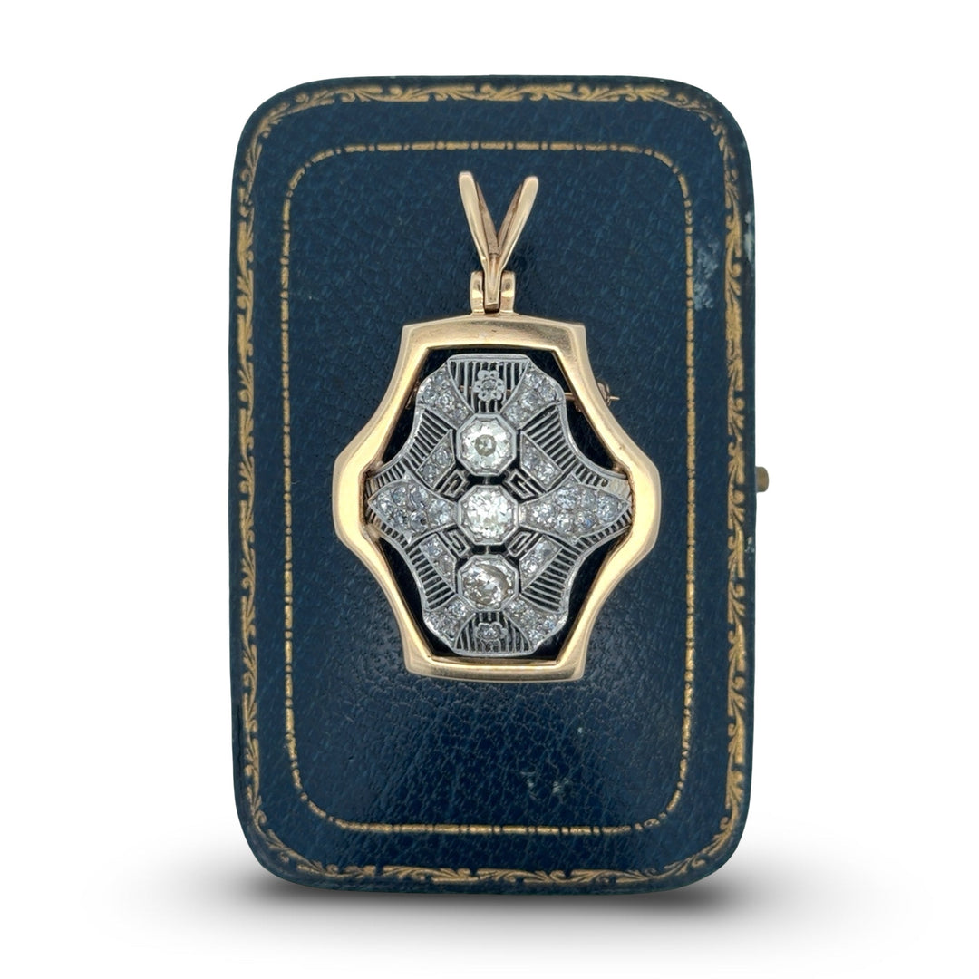 Diamond Filigree Platinum and 14K Yellow Gold Pendant/Brooch