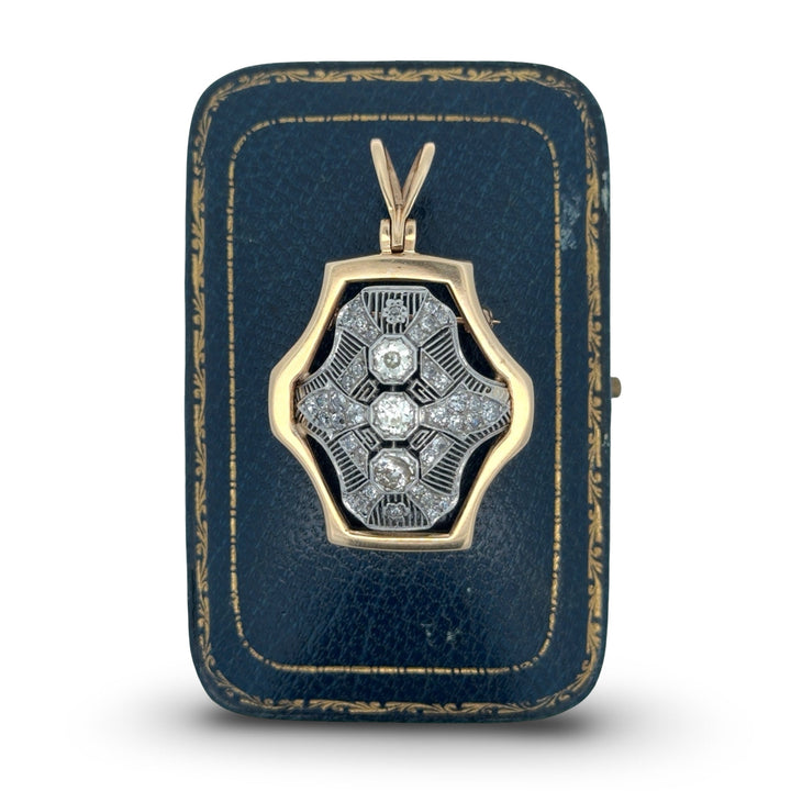 Diamond Filigree Platinum and 14K Yellow Gold Pendant/Brooch