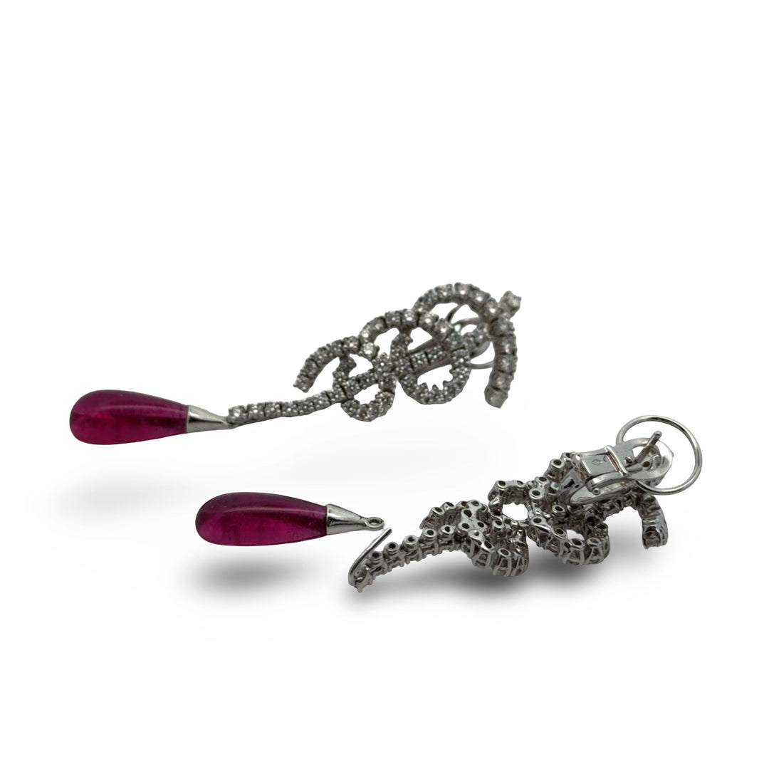 Designer Bergio Diamond and Rubellite 18kt White Gold Earrings