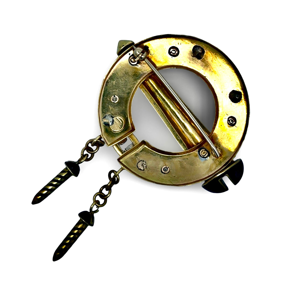 Italian Luxury Cruiser Diamond, Emerald and Black Enamel Porthole 18kt Yellow Gold Brooch