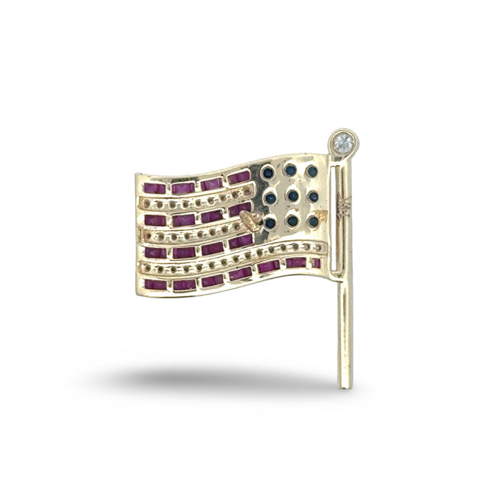 The Presidential American Flag Diamond, Ruby, Sapphire Lapel Brooch 14K Yellow Gold 15308