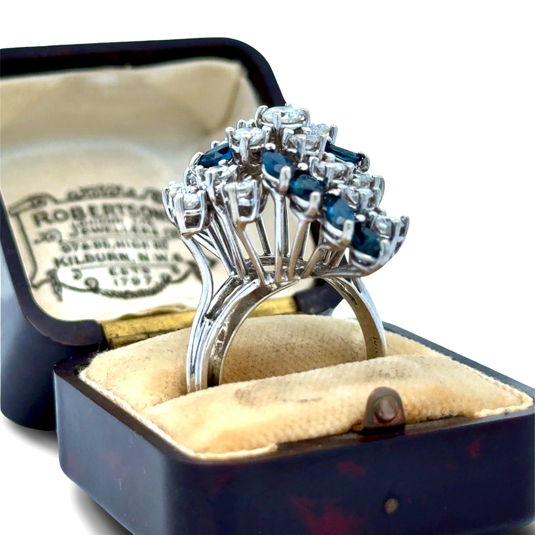 Sapphire and Diamond 18K White Gold Cluster Ring