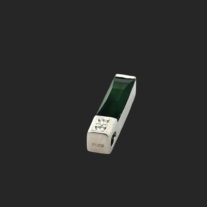 Custom Made Elongated Green Tourmaline and Diamond Platinum Pendant